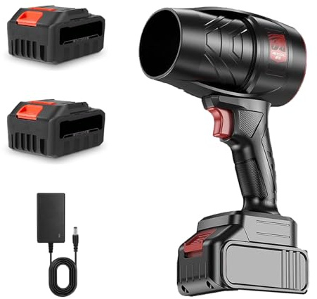 Akku-Laubbläser, 40000 RPM Elektrischer Laubbläser mit 2x5.0Ah Akkus, Tragbarer Laubsauger Akku für Rasenpflege, Beseitigung von Laub, Holzspänen,Staub, Schnee