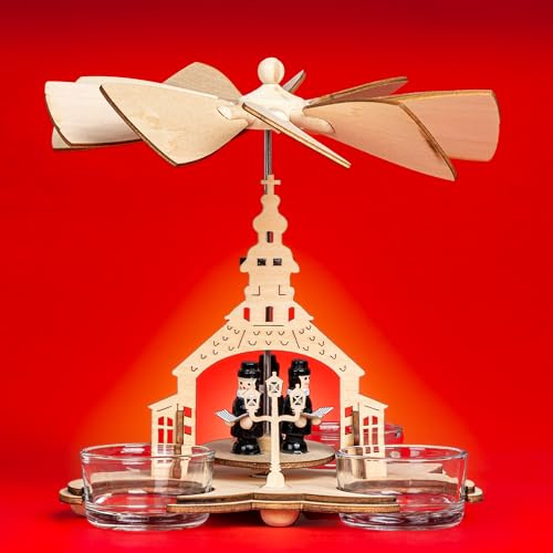 SIKORA Mini Teelicht Weihnachtspyramide aus Holz Deko Pyramide Weihnachten SEIFFENER Kirche H: ca. 15 cm - P38, Farbe/Modell:P38-3 Teelichter