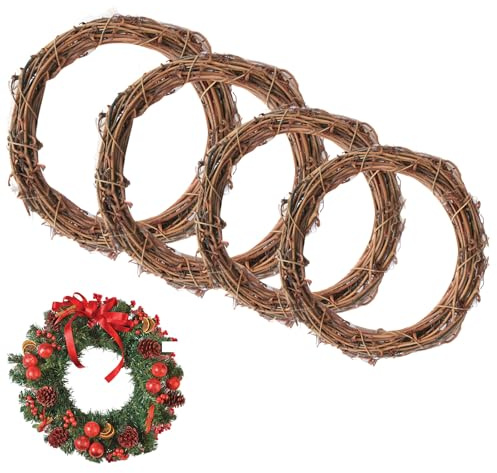 Natural Grapevine Wreath, 4 Pcs Vine Branch Wreath 20cm/25cm Christmas Rattan Hand-woven Rings Round Garland Rattan Branch Garland for DIY Wreaths Xmas Halloween Easter Wedding and Party
