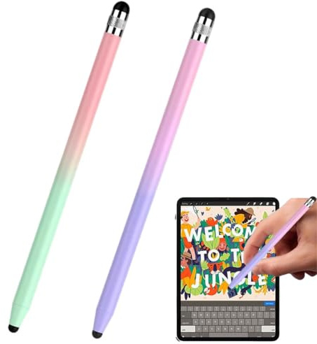 GNALIA 2 Piezas Lápiz para Tablet 2 En 1, Stylus Táctil para Móviles/Tabletas, Compatible con iPhone iPad Samsung, Color Verde Degradado Rosa + Morado Degradado Rosa