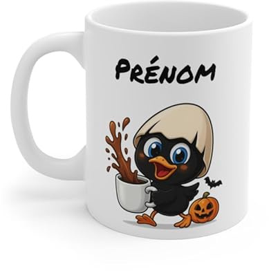 Teecustom Mug Personnalisé Chat Sorcier Halloween 325ml – Tasse Céramique Prénom Chat Noir et Café – Cadeau Original Fête d’Halloween (Calimero)