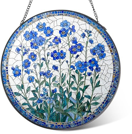 LITIVY Forget-Me-Not Flower Stained Glass Suncatcher,5.9 Inch Handmade Blue Floral Window Hanging Decor - Garden, Sun Catcher Home Decor for Women, Mom, Aunt, Grandma (Small)