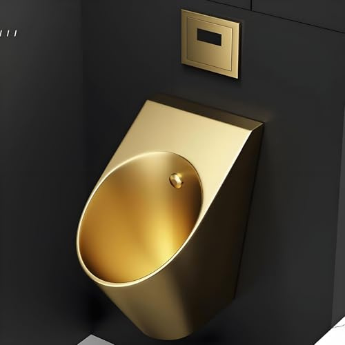 Urinoir mural en acier inox 304 – chasse d’eau intelligente avec évacuation verticale, économique & facile à nettoyer – toilettes hommes bar hôtel(Gold)