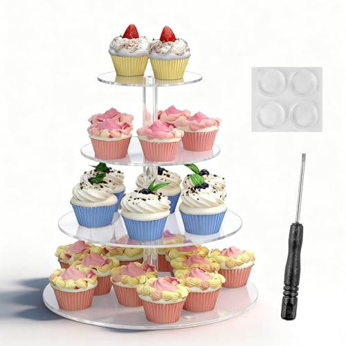 Cupcake Ständer, Runder Tortenturm Tortenständer Etagere 4 Etagen Muffinständer 4 Stöckig Cupcake Halter Dessert Gebäckturm Runde Acrylständer Kuchenständer für Hochzeit Party