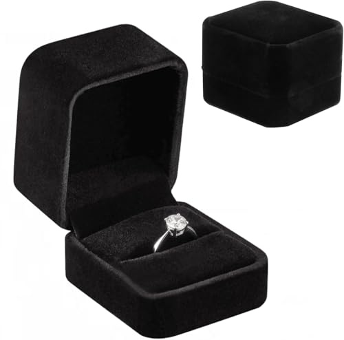 SHSHbuy Samt Ring Schachtel,Schwarz Ring Geschenkbox,Schmuck Etui Engagement Ringschatulle,Geschenkbox für Heiratsantrag,Hochzeit,Valentinstag,Geburtstag
