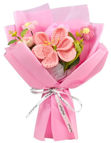 ELLECILA Crochet Tulip Bouquet - Knitted Smile Tulip Bouquet Crochet flowers for Home Decoration Crochet Flowers Artificial Floral Gifts for Birthday, Christmas, Mother’s Day, Val (C)