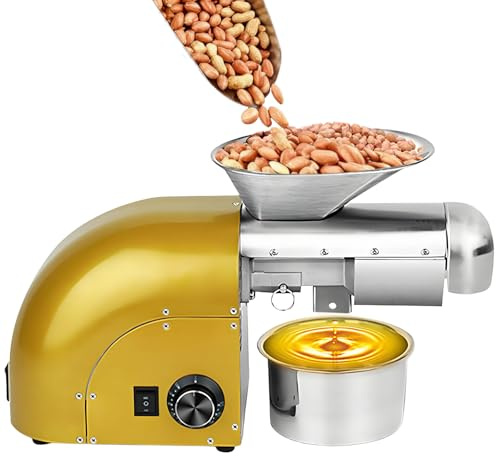 vnmudzeo Oil Press Machine,1250W Hot & Cold Press Oil Machine,0-300℃ Electric Oils Expeller,for Walnut Olive Kernel Sesame Coconuts Soybean Sunflower Gold