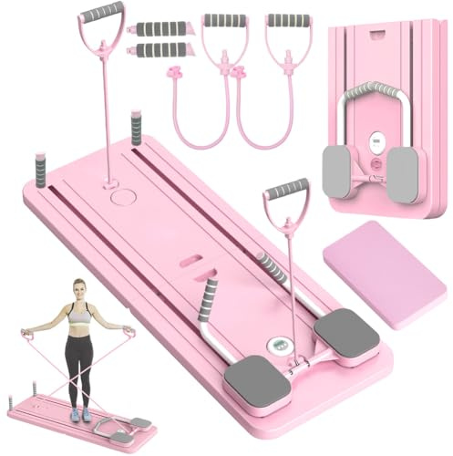 Pilates Board, Pilates Geräte mit Resistance Bands, Tragbares & Faltbares Core-Trainingsgerät für Zuhause, Vielseitige Pilates Reformer Board mit automatischem Rückprall, Ganzkörper Training