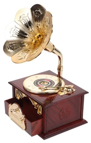 Mipcase Carillon Decorativo a Carica Manuale a Forma di Grammofono Vintage in ABS Marrone, Centrotavola Musicale Stabile per Decorazioni Natalizie e Regalo di Compleanno per Donne