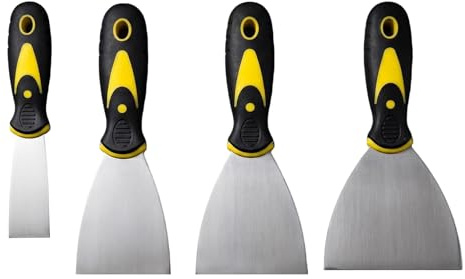 4PCS Spatules Complètes en acier Inoxydable, Couteau de Revêtement pour le Travail de Mastication et de Décapage, 38mm, 75mm, 100mm, 150mm et Ergonomique, Eratique et Pliable