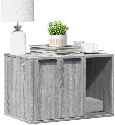 Mokuyary Meuble de bac à litière pour Chat Sonoma Gris Bois d'ingénierie Meuble Litière Chat, Maison de Toilettes Table Basse pour Salon, Chambre, Balcon -A