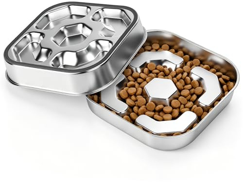 Stainless Steel Slow Feeder Dog Bowls with Non-Slip Rubber Base, 1 Pack