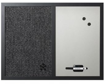 MasterVision 18 x 24, Dry Erase Whiteboard & Bulletin Board Combo, Stylish Metallic Silver, Textured Black Fabric Push Pin Board, Black Wood Frame