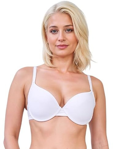 GA COMMUNICATIONS Women’s T-Shirt Bra Underwired Padded Full Cup – Seamless Everyday Comfort Lingerie with Moulded Cups, Adjustable Straps & Full Coverage Support[White,38 B]