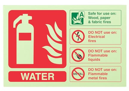 VSafety englisches Warnschild für Feuerlöscher, leuchtet im Dunkeln, 150 x 100 mm, selbstklebendes Vinyl