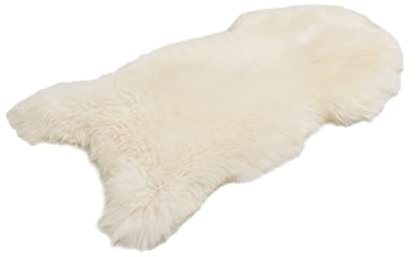 Cakla Lammfell Echt 110-120 cm - Schaffell Echt Groß - Fellteppich Weiß - Weich und Flauschig - Fell für Stühle und Sofa - Natürliche Lammfell Teppich Wohnzimmer - Deko Schafsfell Felle