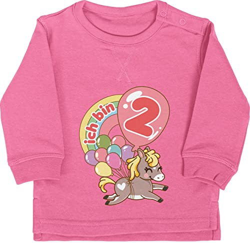 Baby Pullover Jungen Mädchen - 2. Geburtstag - Ich bin zwei - Pferd mit Luftballons - 18/24 Monate - Pink - geburtstagsshirt langarm 2 jahre 2.geburtstag babykleidung pulli zweijährige sweatshirt