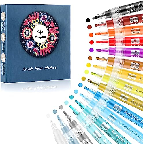 Mitoymia Acryl Markierungsstifte 16 Farben für Steinmalerei, Marker-Set, perfekte Farbe für Glas, Stein, Holz, Keramik für Kunsthandwerk oder Dekorationen