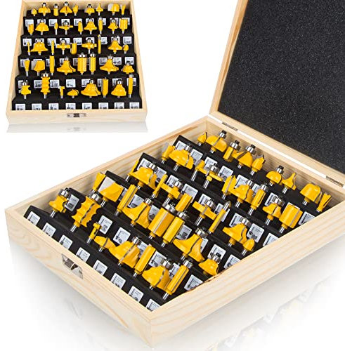 LUBEIN 1/4 Inch Shank Router Bit Set Matched Router Bits 43 PC Miter Tongue Groove Set, Wood Milling Cutter Drilling Carbide Tool For Door Table Cabinet Shelve Wall DIY Woodwork (1/4+45 D)