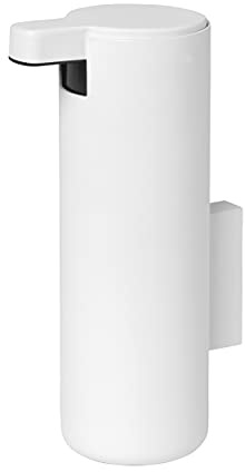blomus Seifenspender MODO mit Wandhalterung | Weiß | 165 ml | 5,5L x 9B x 16H cm | Handseifenspender aus poliertem Edelstahl | Flüssigseifenspender