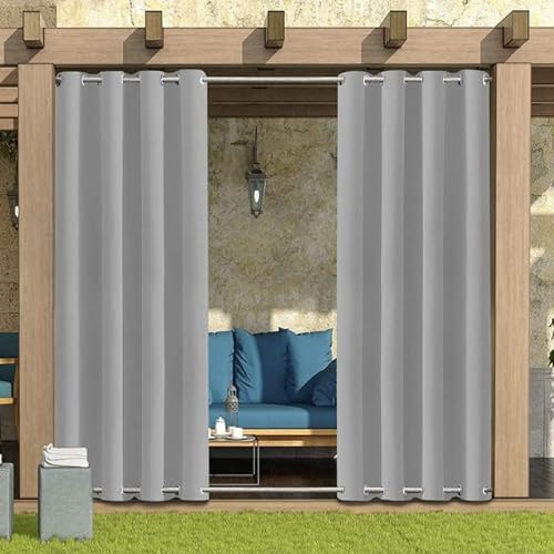 Outdoor Curtains for Garden Patio Gazebo Pergola,Waterproof,Windproof,Blackout Thermal Insulated Double Grommet(Top and Bottom) Outdoor Curtains for Garden Patio Door(2 Panel,52*84,Light Gray)