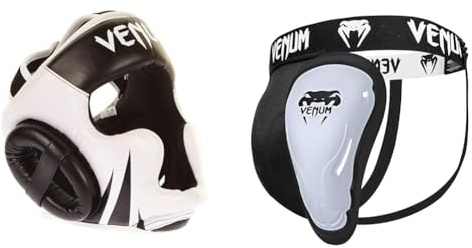 Venum Unisex Challenger kask Helme, Black/Ice, Einheitsgröße EU & Unisex dybdebeskyttelse hallenger Tiefschutz, Schwarz/Weiß, L EU