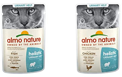 almo nature Cat Funcional Bolsa urinario Apoyo con Pollo & Ayuda urinaria Funcional holística con Pescado, Comida húmeda Completa para Gatos Adultos 30 x 70 g