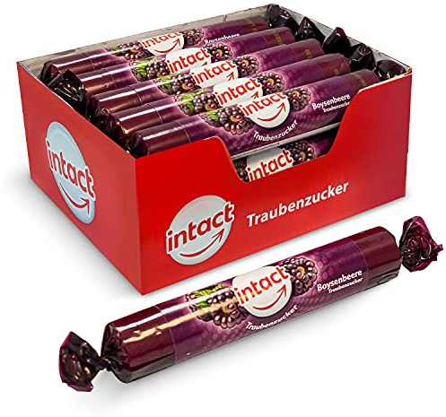 intact Traubenzucker (Boysenbeere) Rolle 15 St. • Multipack (15 x 40g) Traubenzucker Bonbons • 100% Vegan