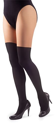 NOQ Stockings Imitation Tights Matt Semi Sheer Ladies Sexy Pantyhose Over-knee Pattern Office Date Patterned Outfit, Attraction Nero/Naturel L