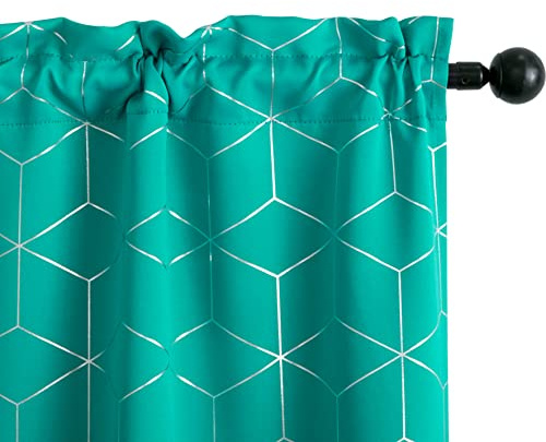 GIRASOLE HOME® Coppia Tende Oscuranti Termiche Morbide Fantasia Argentata 3D Tenda Isolante per Soggiorno Camera e Interni 2 Pannelli con Tasca (70x235cm, Verde Acqua)