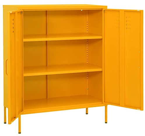 Tidyard Lagerschrank Sideboard Bücherschrank Kommode Anrichte Mehrzweckschrank Stahlschrank Senfgelb 80x35x101,5 cm