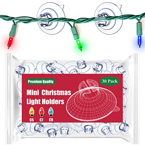Miuezuth Mini Christmas Light Suction Cups [Set of 30] Small Clear Suckers for Fairy Lights, Light String Hooks Holders, Rope Light Caddy Window Suction Cup Clips Hang Seasonal Xmas Decorations