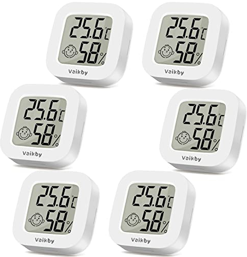 Vaikby Mini Digital Thermometer Hygrometer innen 6 Stück, raumthermometer zimmerthermometer temperatur und luftfeuchtigkeitsmesser, Hochgenauer temperatursensor Display in ℉/℃ für Innenraum Babyraum
