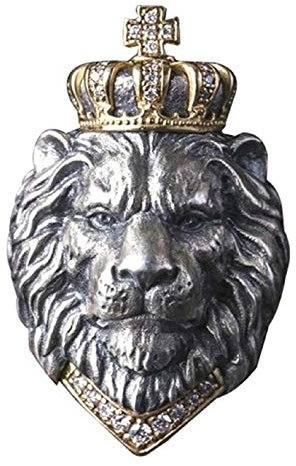Löwenkopfring für Männer, Punk-Tierkönig-Kronenlöwenring, Hip-Hop-Löwenkopf mit Kronen-Strasssteinen Kristall-Biker-Ring, Löwentotemring, Amulettring, gotisches Schmuckgeschenk für Männer (18.1)