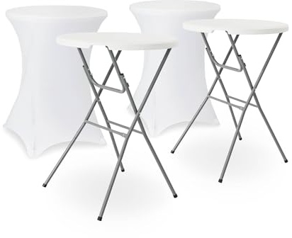 Alice's Garden - 2er Set Party Stehtische - Gala - Partytisch, Klappbar, Ø80cm x 110cm + 2 Hussen aus Polyester, weiß