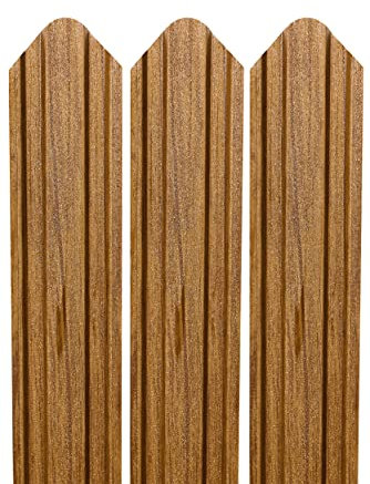 Romexpres - Valla de listones metálicos, paquete de 10 postes metálicos L marrón, gris, negro (90 cm, imitación de madera de roble marrón claro)