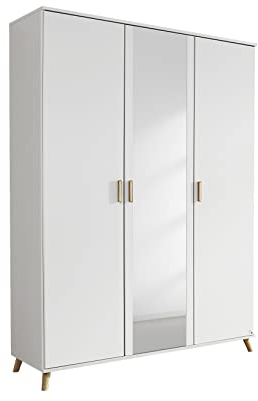 Rauch Möbel Falun Drehtürenschrank Schrank Kleiderschrank Weiss mit Spiegel, 3-türig, inklusive 1 Kleiderstange, 4 Einlegeböden, BxHxT 137x203x53 cm