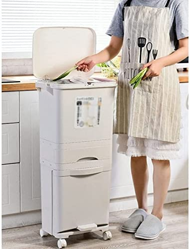 42l 3 Couche Cuisine Poubelle Intelligente Séparation Humide Sec Poubelle Maison Tri des Déchets Recyclable Vertical Poubelle