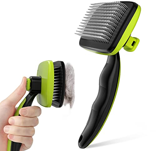 pecute Hundebürste Langhaar, Katzenbürste Haustierbürste, Selbstreinigende Zupfbürste, Hundekamm Fellbürste Hund Sanft Entfernt Unterwolle, Massage Fellpflege Bürste für Katzen Hunde Kurzhaar