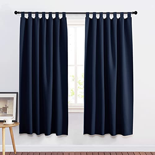 PONY DANCE Schlaufenschal 2er Set H 175 x B 140 cm Thermovorhang gegen Kälte Verdunklungsvorhänge Kurz Küchengardinen Curtains for Bedroom Dunkelblaue Gardinen Verdunkelung