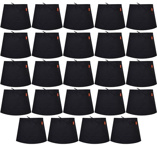 Taillenschürze, schwarze Kellnerschürze mit 2 Taschen, Arbeitsschürze für Bistro, Restaurant, Gartenarbeit, halbe Schürze für Damen und Herren, Schwarz, Einheitsgröße