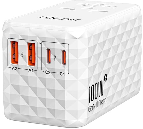LENCENT 100W Snabb Laddning Universal Reseadapter över Hela Världen, GaN