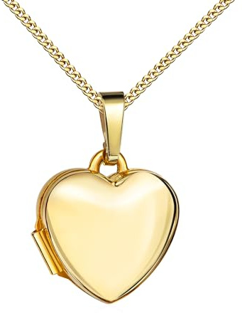 JEVELION Herz Medaillon 750 Gold 18 Karat kleines Herz-Amulett für 2 Bilder zum Öffnen für Damen mit Halskette und Schmuck-Etui