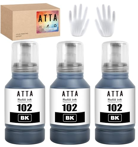 ATTA 102 Tinte Schwarz Kompatibel mit Epson 102, 3×127 ml Nachfülltinte für ET-2850 ET-4850 ET-3850 ET-2750 ET-15000