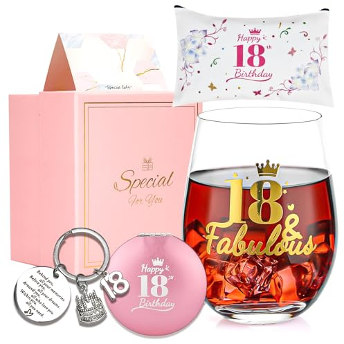 Geschenk 18. Geburtstag Mädchen, Junge, Originelle Geschenke Personalisiert zum 18 Geburtstag Frauen, Weingläser Ohne Stiel mit Gravur set für Rotweinglas, weißweingläser (19oz)