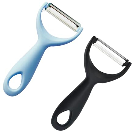 Ryaupy 2PCS Edelstahl Universalschäler Set, Multifunktion Y-Förmig Gemüseschäler, 14cm x 6,8 cm Zweischneidige Schäler für Karotten Gemüse(Schwarz&Blau)