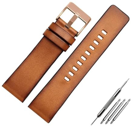ROWCES Vintage Leder Uhrenarmband Retro Braun Armband 22mm 24mm 26mm Herrenuhr Zubehör, 26mm