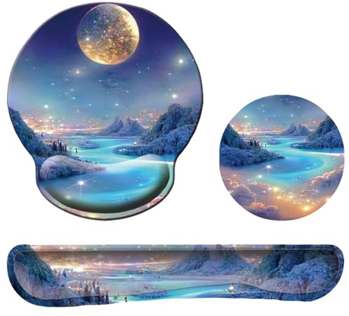 3-in-1 Mousepad Set, Tastatur-Handballenauflage und Mauspad mit Untersetzer Ergonomisches Mauspad,Schmerzlinderung Maus Pad für Spiele Zuhause Büro (black)