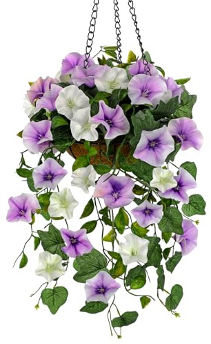 Briful Kunstblumen Wie Echt Morning Glory Hängende Pflanzen Künstliche Blumen mit Hängeampel, Höhe 70 cm, Zimmerpflanze Busch Dekopflanze Grünpflanze