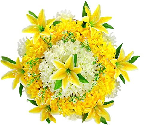 Mokylor 19.7In Corona Artificiale del Cimitero, Corona Funebre Artificiale Gigli di Crisantemo di Seta Ghirlande Funebri Funebri, Corona Commemorativa Primaverile per la Decorazione della(Giallo)